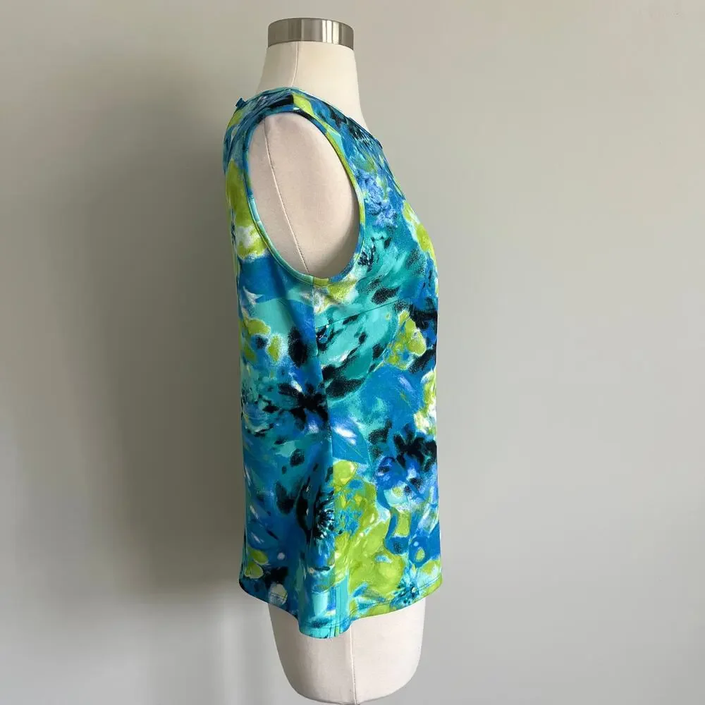Kasper Sleeveless Blouse Shell Blue Green Floral Work Wear Small - Picture 3 of 6